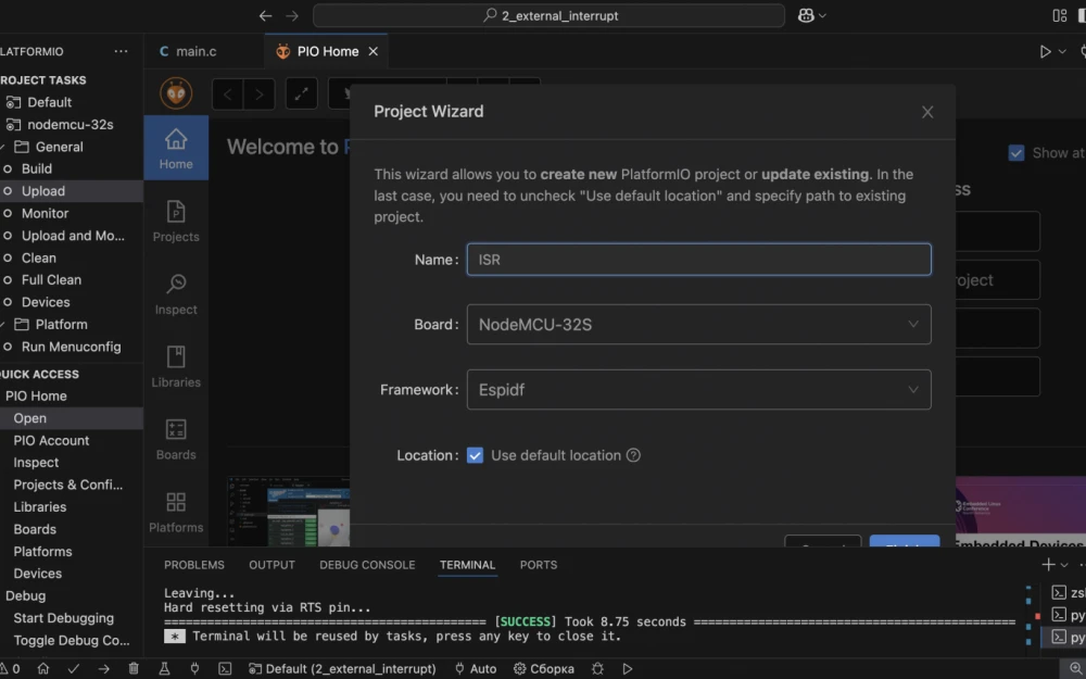 Programming ESP32 with ESP-IDF in PlatformIO environment #1