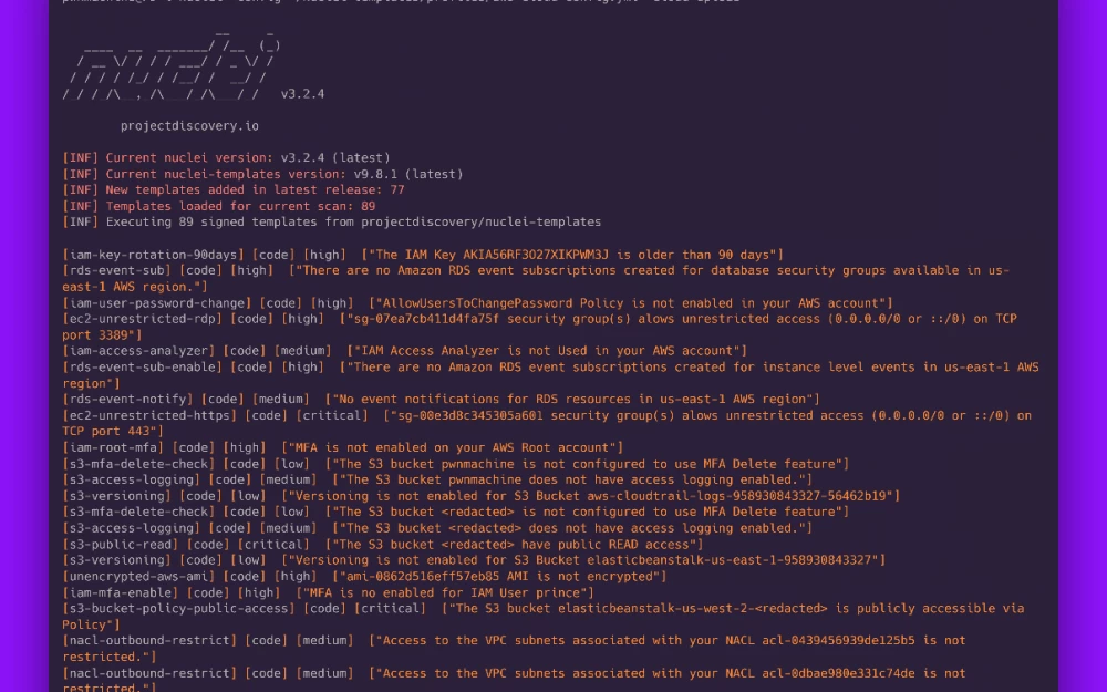 
AWS Cloud Configuration Security Overview using Nuclei Templates
