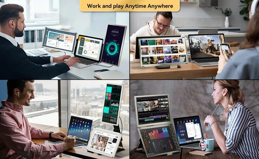 
Two screens for a laptop, displaying different applications
