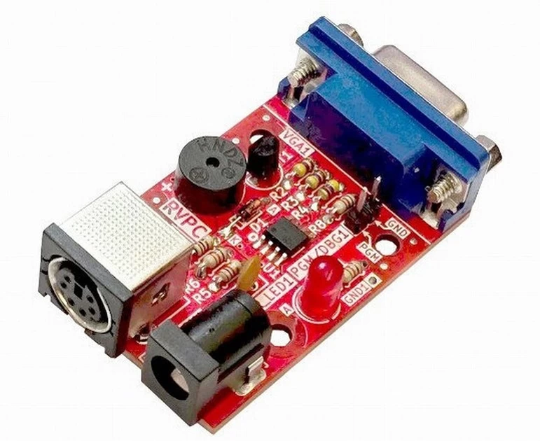 
A miniature single-board computer Olimex RVPC based on RISC-V, costing 1 euro, with connected peripheral devices.
