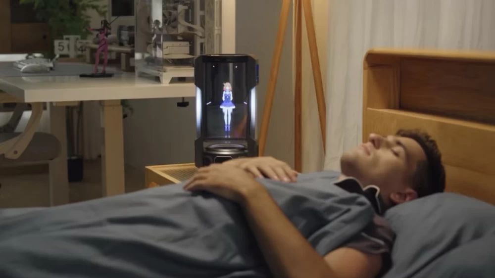 
Digital Tamagotchi character Code27 in a flask at CES 2025
