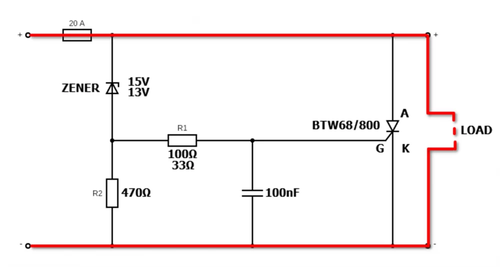 
The principle of operation of the crowbar circuit for protecting the 12V power circuit
