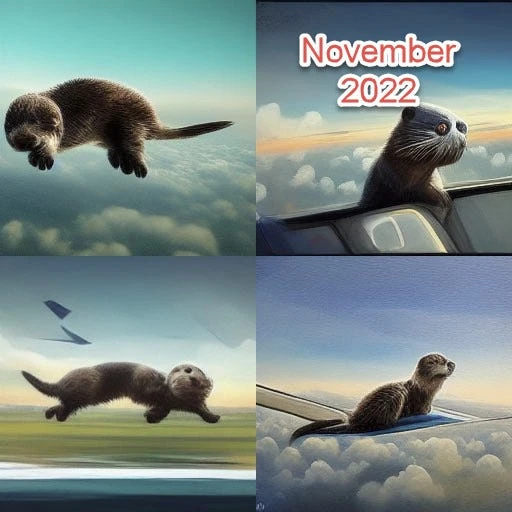 Old generation image of the otter on the airplane