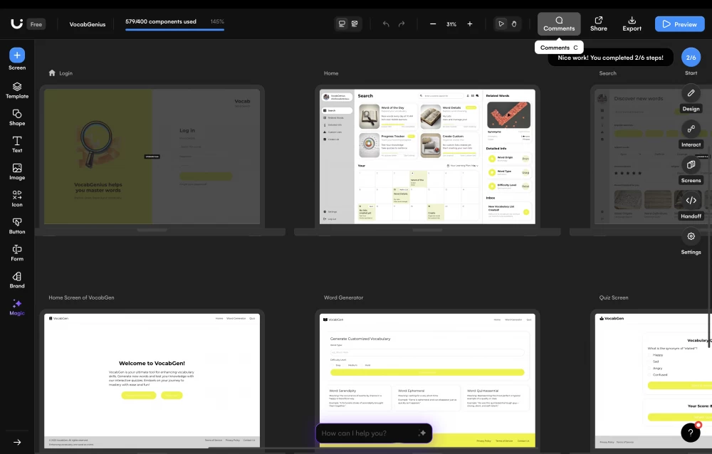 
On the left - development panel, in the middle - our screens.