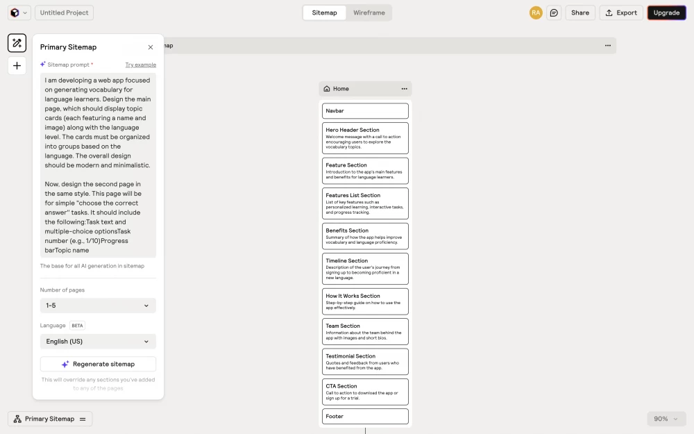 
Relume allows you to precisely define the structure of pages before generating them
