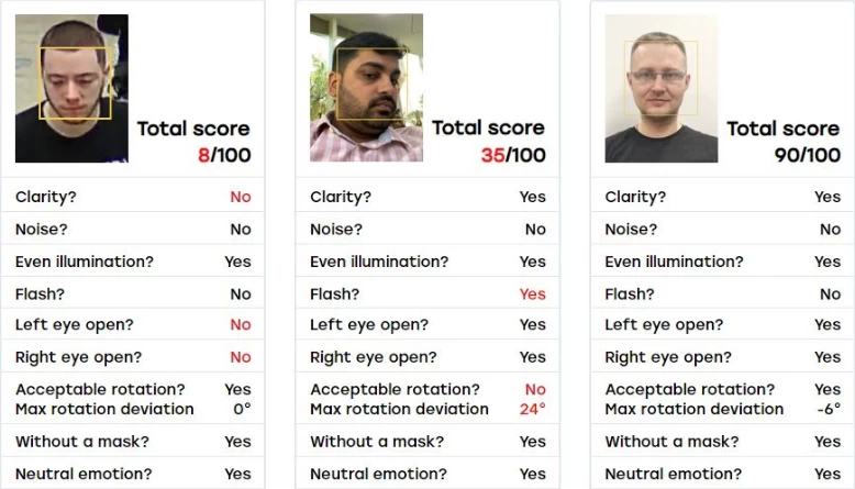 Example of a service for assessing the suitability of a photo for use in a face recognition system