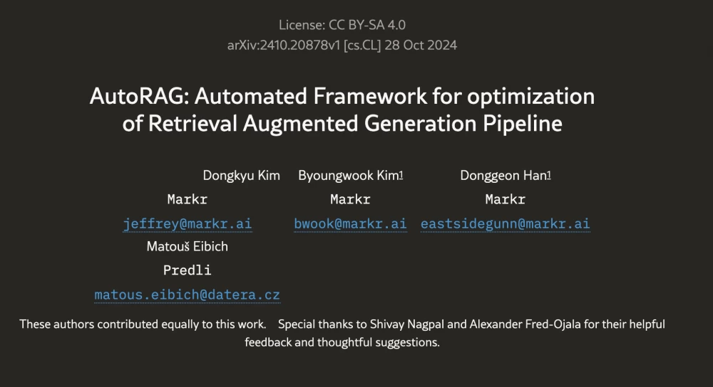 The article on AutoRAG was published relatively recently