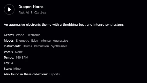 Example of a track description on StockMusic