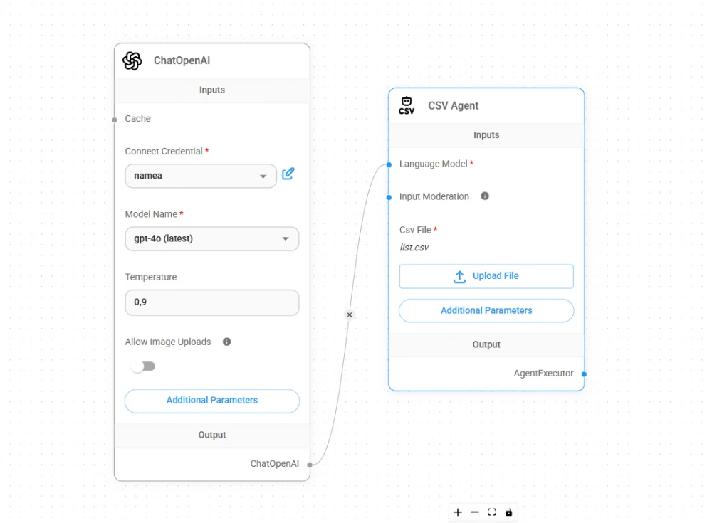 Chatbot in the Flowise interface for working with data from CSV