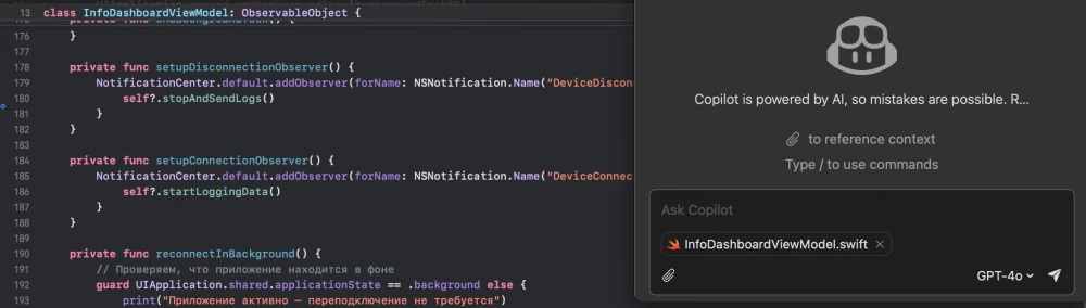 Working in Xcode with Copilot