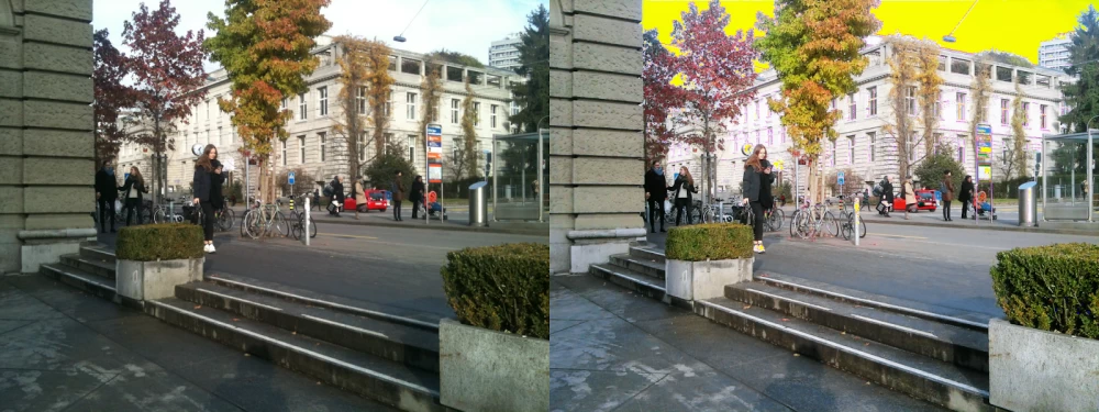   
A comparison of photos taken with a mobile phone and those enhanced with artificial intelligence.  
