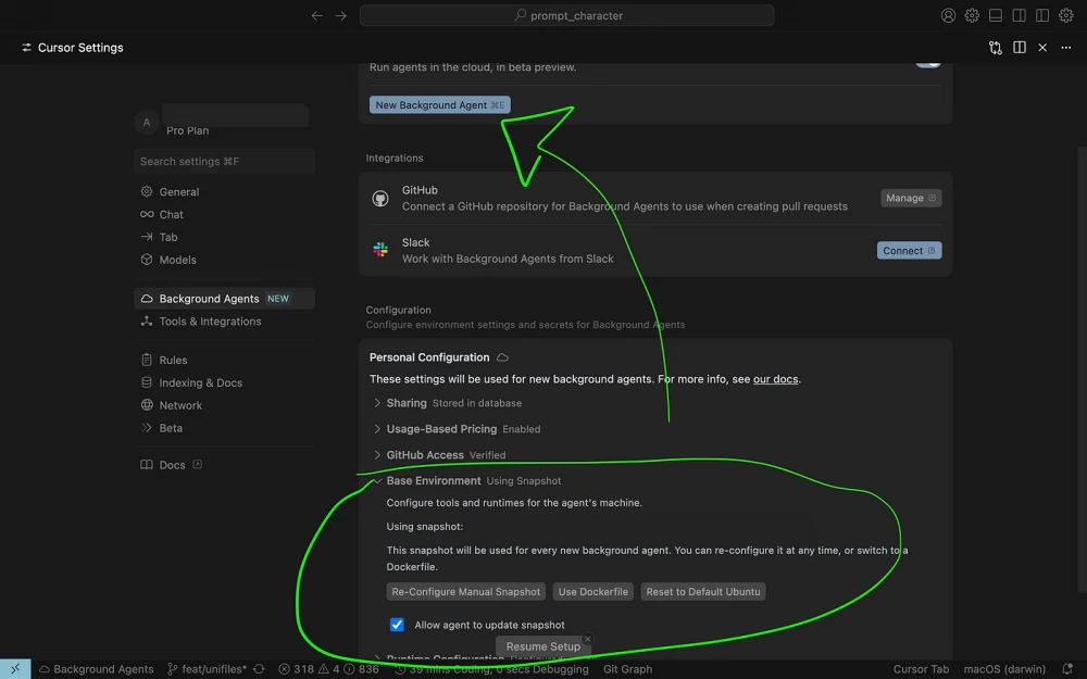 Cursor and background agent settings in Flutter for enhanced app performance.