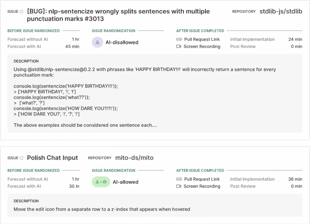 Example of an issue to be closed during the experiment. METR