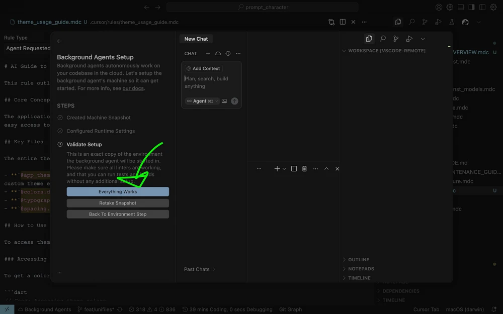 Flutter app background agent monitoring and cursor movement configuration.