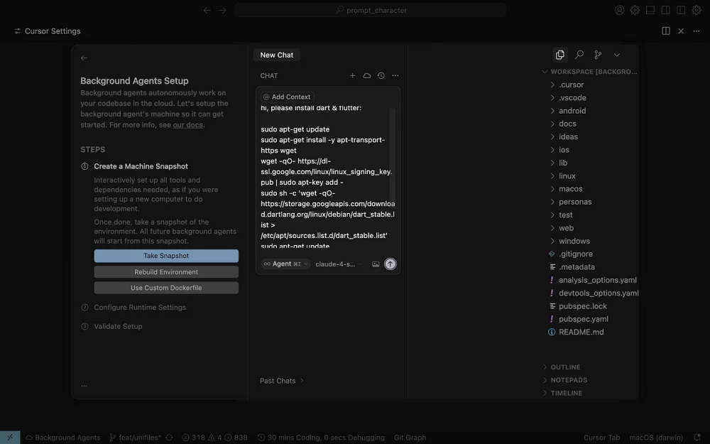 A dynamic Flutter layout with background agent controlling cursor behavior.