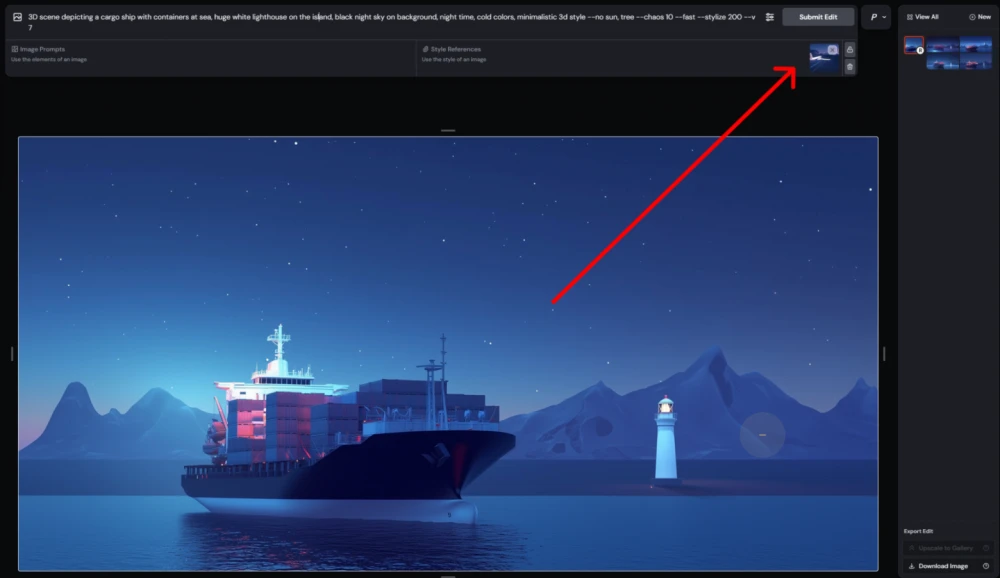 An example of how a style is taken from one image and, using objects modified in the prompt, a new image is created