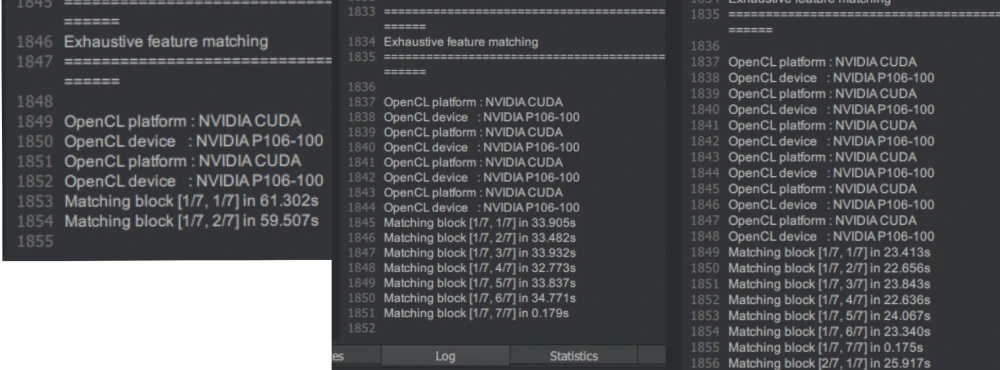 Tests were first performed on a single P106-100 graphics card. Then I connected a second one, and then a third. With three graphics cards, the time to complete the same task was approximately three times shorter (23 seconds vs. 61 seconds)