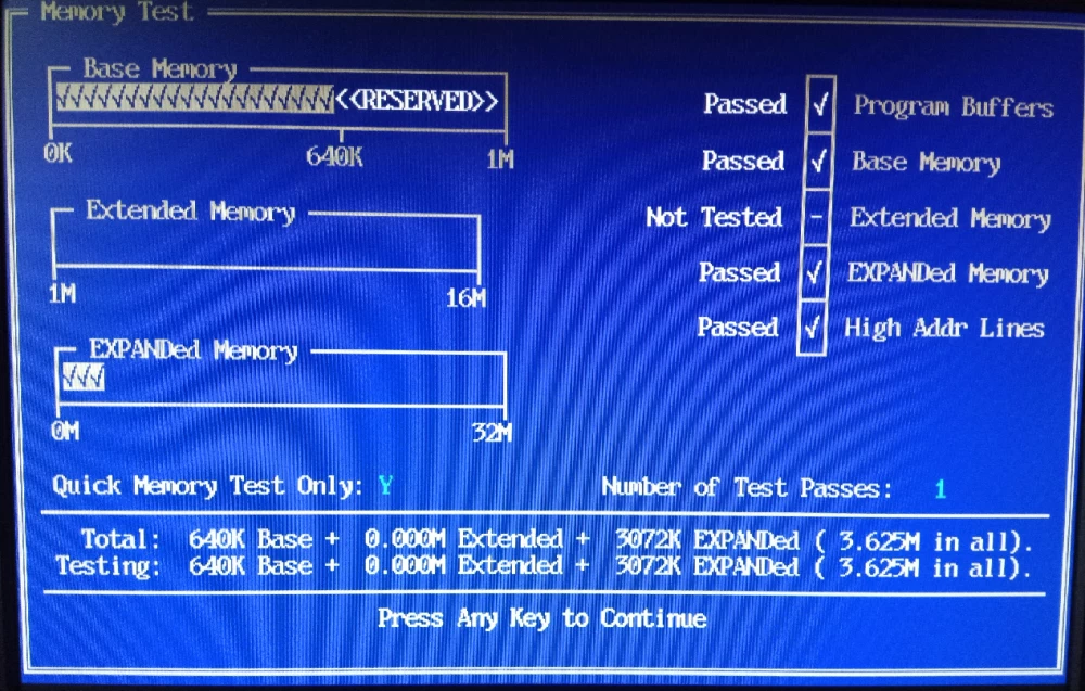 CheckIt on pico-xt - memory test