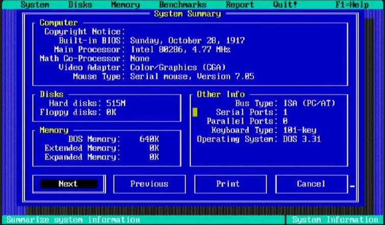 Norton Utilities on pico-xt - About the system