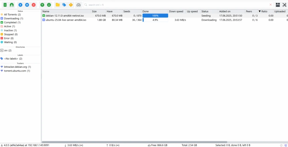 Example of the interface