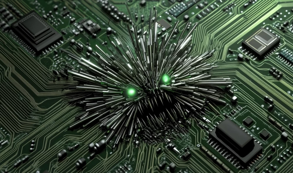 A brave knight defeats a tin monster with a magic sword