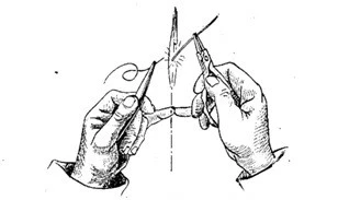Fig. 1.1. For reliable vacuum-tight soldering of the electrical lead into a vacuum bulb, a limited range of specific metals or alloys is used, often in the form of a short piece fully immersed in glass. Both ends of such a piece have wire leads made of other metals. Such composite leads are called two- or three-jointed. This is how Mr. Minye solved the problem of connecting such joints without the usual contact welding — by fusing platinum wire into the melted end of copper. The illustration shows the hand position during this delicate operation