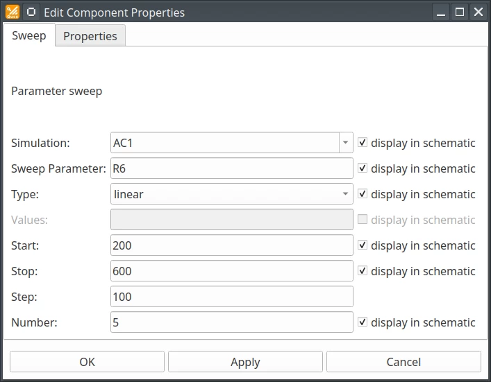 
Setting parametric analysis properties