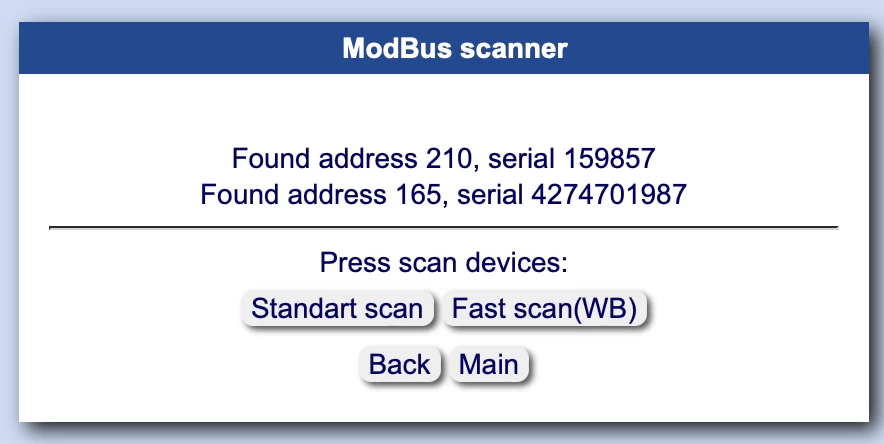 Interface of the Fast Modbus scanner in our controller