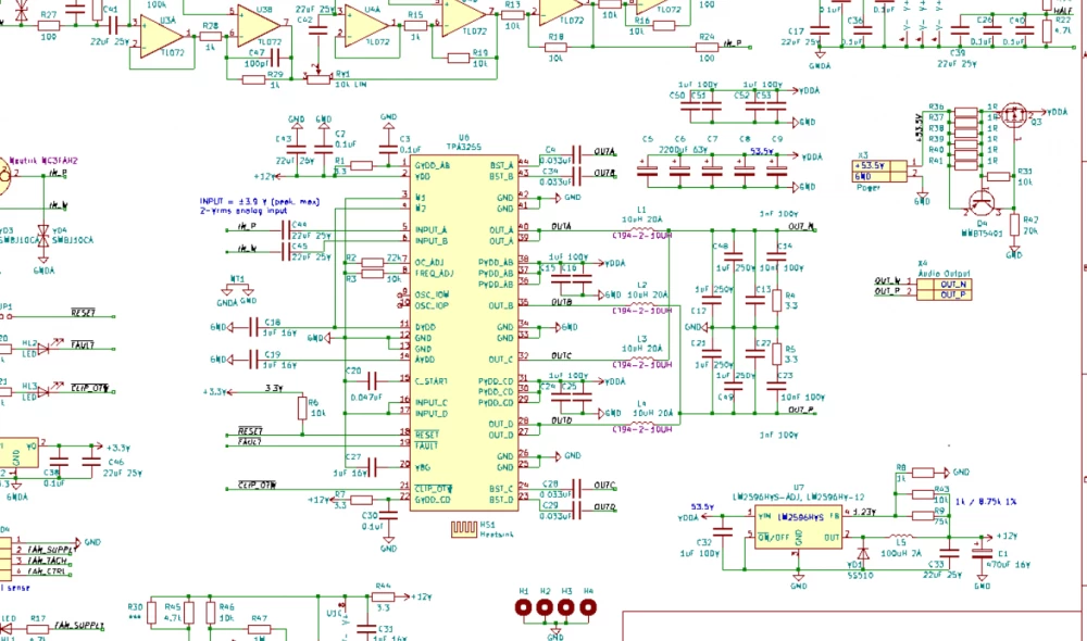 
Class D amplifier on TPA3255 in a case with connectors
