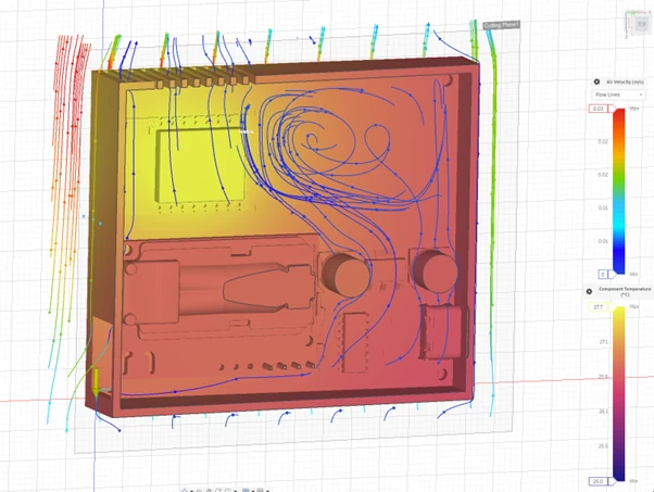 Vertical arrangement of the board with sensors, yellow arrow - direction of gravity.