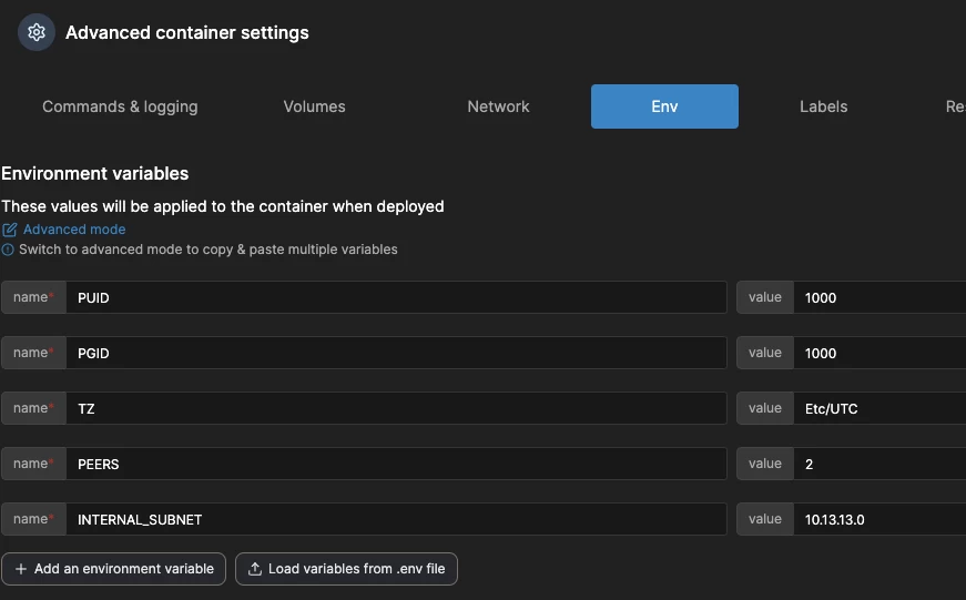 Environment variables