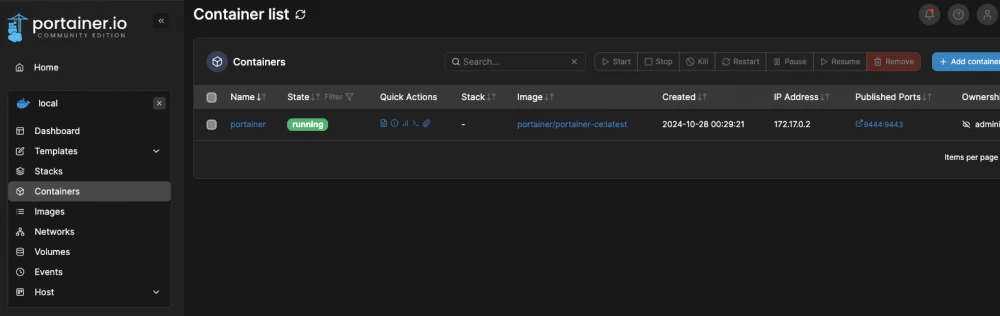 List of your server containers