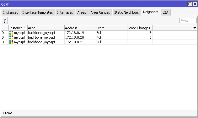 
Screenshot with OSPF Neighbours in MikroTik