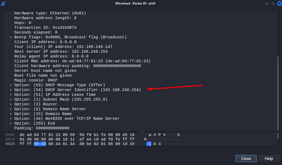 Analysis of anomalies in DHCP traffic using Wireshark