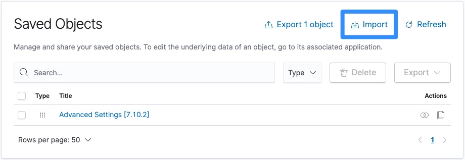 Importing objects into Kibana