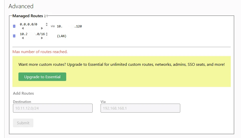 ZeroTier Central - Managed Routes with 0.0.0.0/0 rule