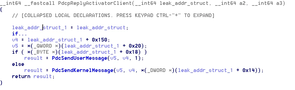 PdcpReplyActivatorClient function