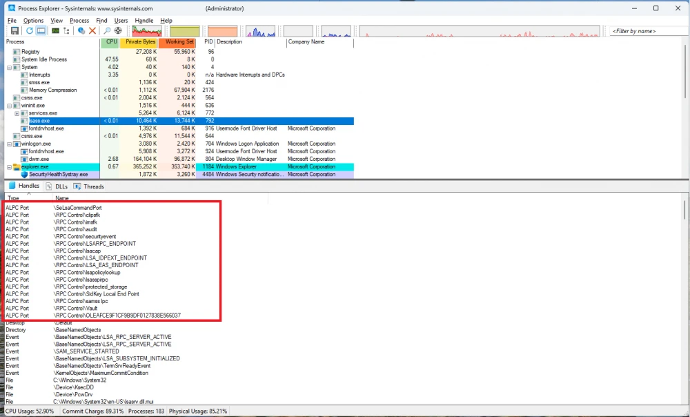 Open lsass ALPC ports