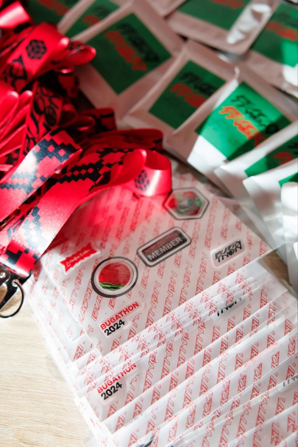 Hackathon participants' table with laptops and notes