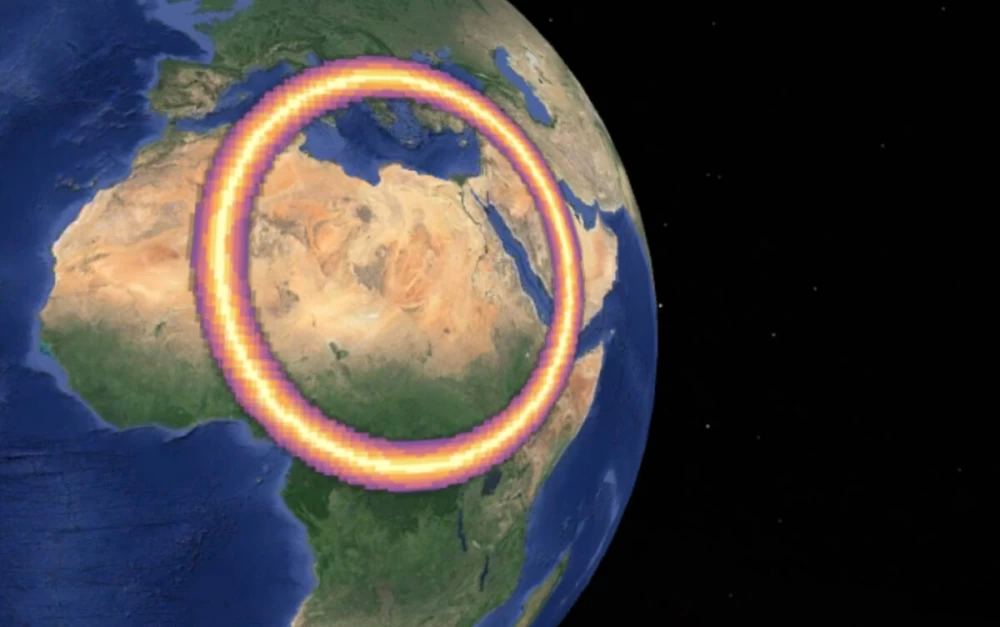 
Image of shadows on a city street used for geolocation using the Shadow Finder Tool.
