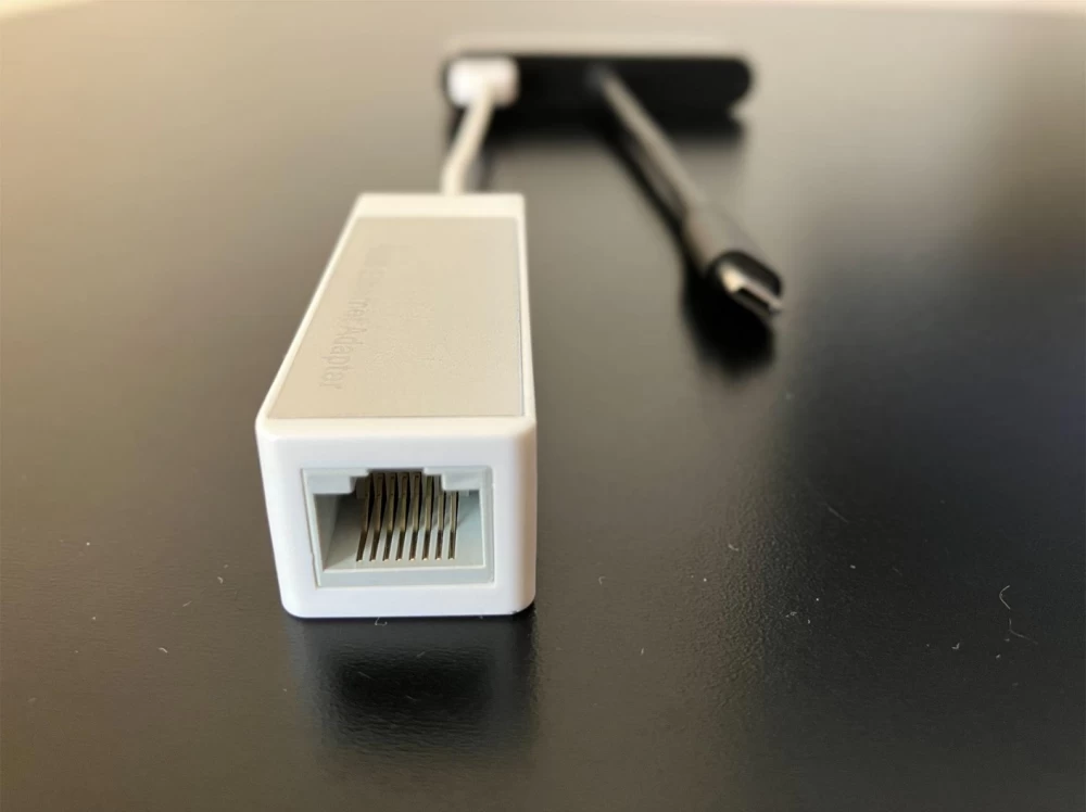 USB-C adapter with a USB network card connected