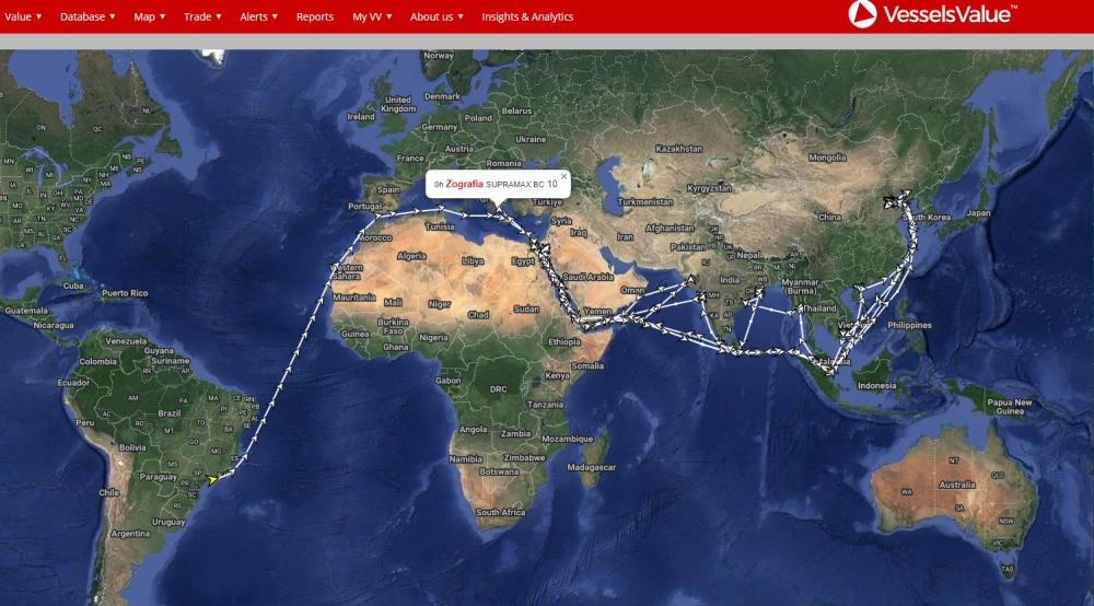 
Map of Zografia's voyages