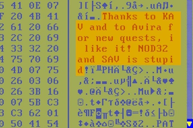One of the ZeuS modifications contained a hidden message for antivirus software developers.