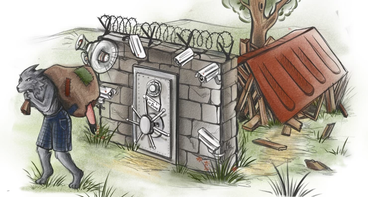 
- A hunter, disappointed by an unsuccessful hunt, sits on a stump.
