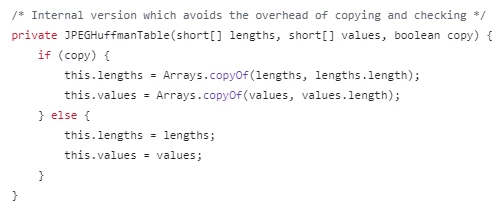 Second constructor of the JPEGHuffmanTable class