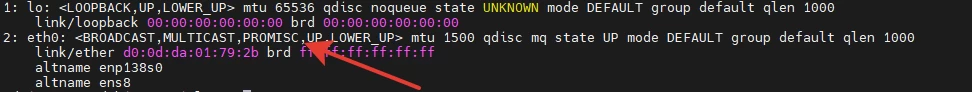 
PROMISC enabled on the interface. 