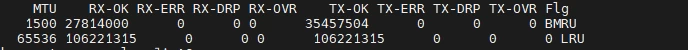 
The output of the netstat -i command. It contains information about the status of the system interfaces. In the case of a network attack, such as a DDoS, a large number on the RX-ERR (Received Errors) counter may indicate an overloaded interface and the inability to process all incoming packets.