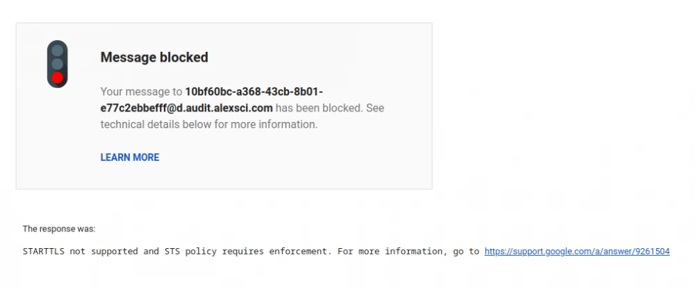 Message delivery failed due to MTA-STS (Google)