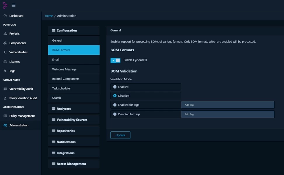 Setting up BOM validation