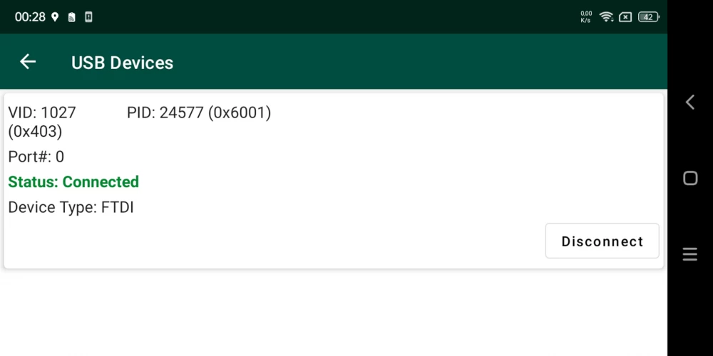 List of automatically detected devices in UsbTerminal